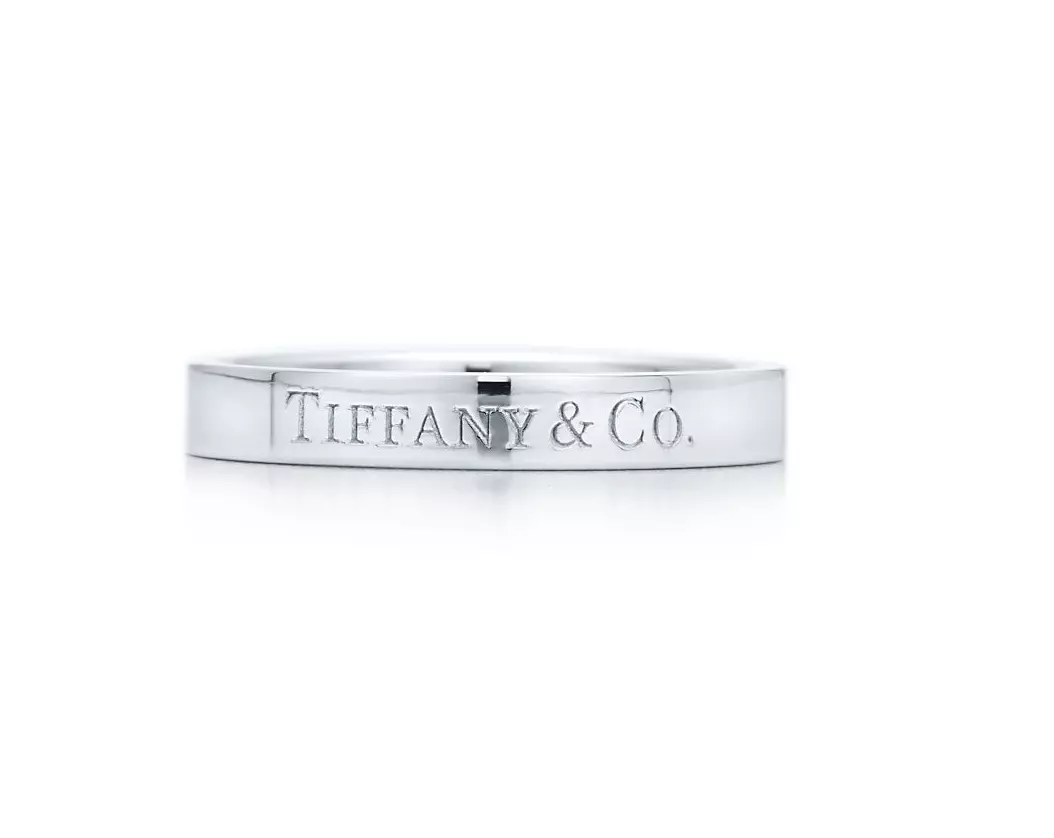 Tiffany Co. Signature Logo Platinum 3mm Band Ring Size 5
