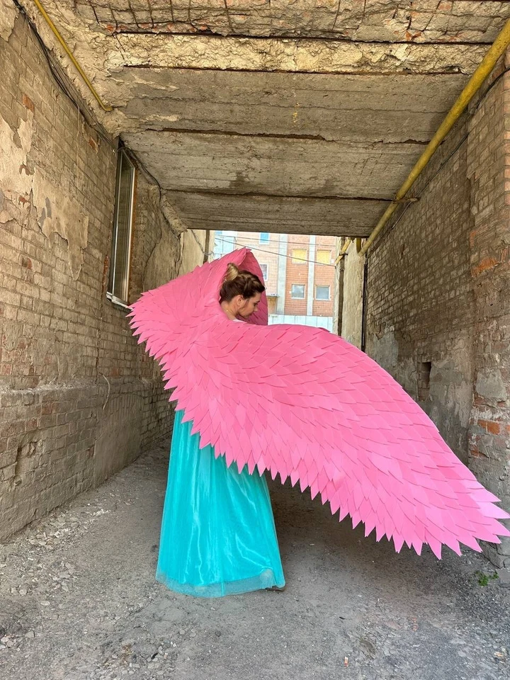 Angel Wings Costume Adult Women Festival Party Bird Pink Burlesque Outfits - Image 3 of 4