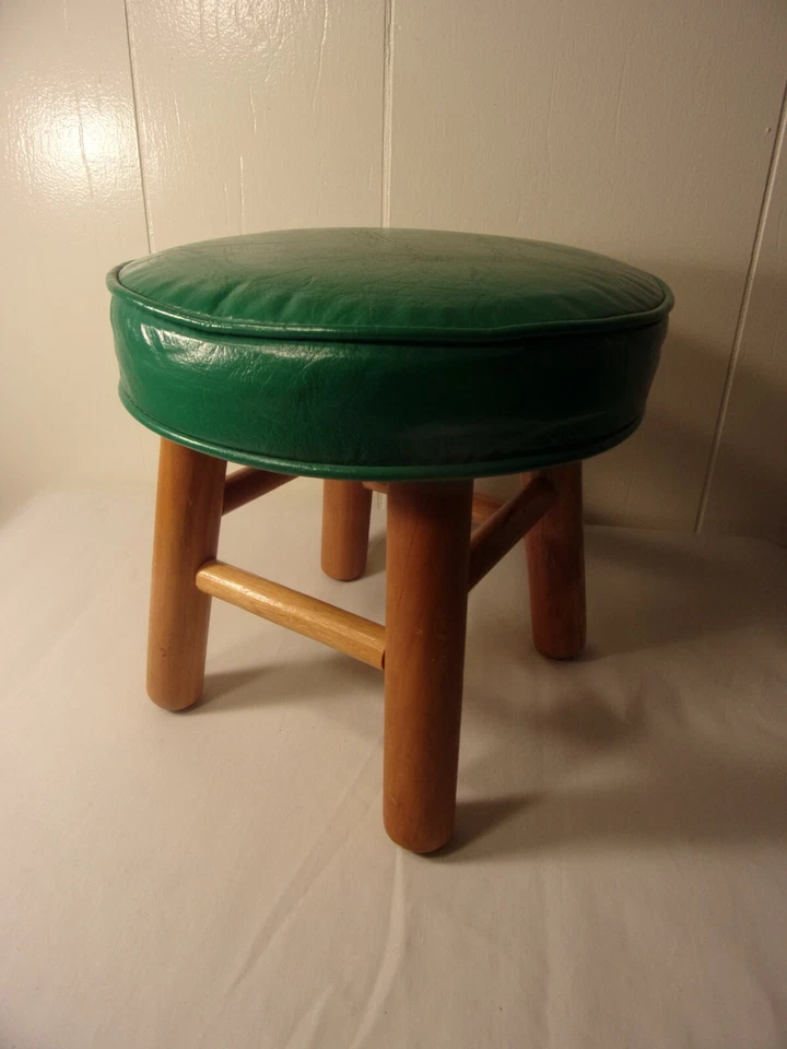Винтажный зеленый виниловый ножной табурет Continental Seat Inc 10x10 дюймов оттоманка мягкий верх MCM - Изображение 2 из 4