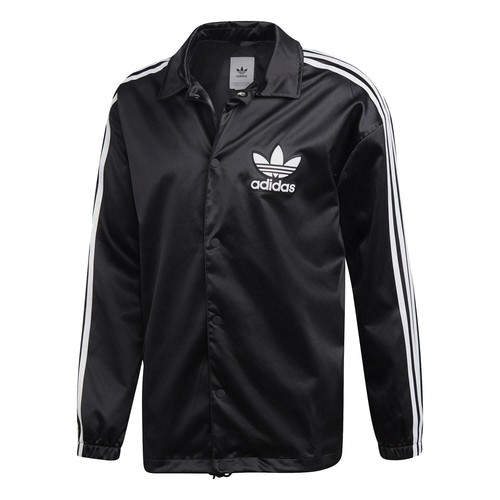 adidas ORIGINALS SATIN COACH JACKET BLACK WHITE RETRO SPORTS CASUAL COAT  VARSITY | eBay