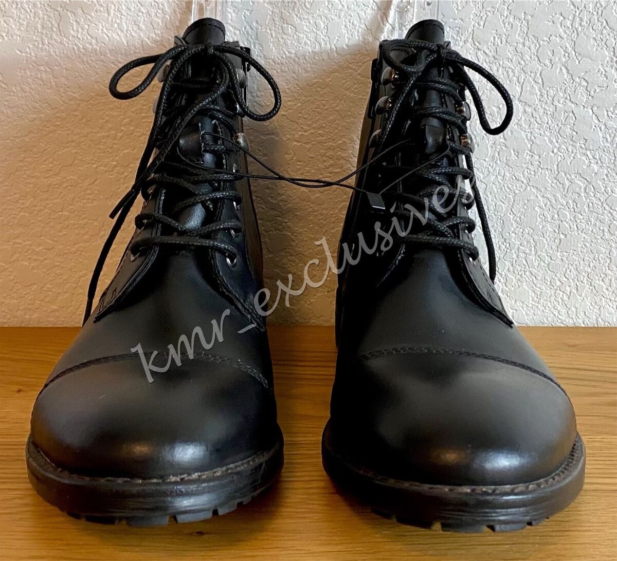 NEW Zara Man Lace Up, Side Zip Combat Boots in Black Leather NEW Zara Man Lace Up, Side Zip Combat Boots in Black Leather