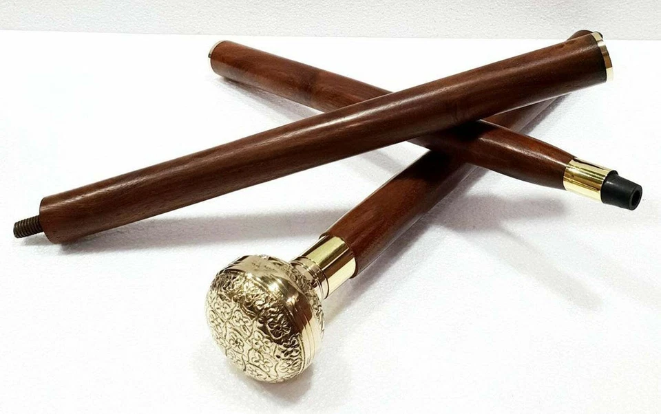 Elegante bastón mango de flor bastón de latón mango de madera vintage Foto 2 de 4