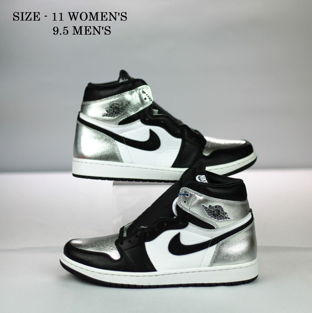 Size 11W - Nike Air Jordan 1 High OG Silver Toe Silver Black Size 11W - Nike Air Jordan 1 High OG Silver Toe Silver Black