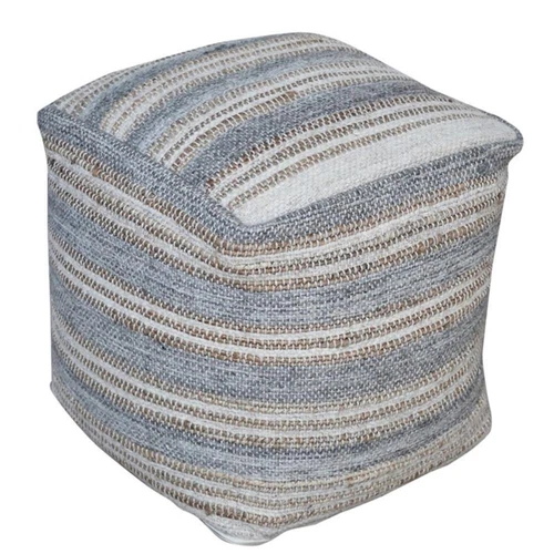 Uttermost Mesick Coastal Wool Hemp and Cotton Handwoven Pouf in Light Gray - Picture 1 of 3