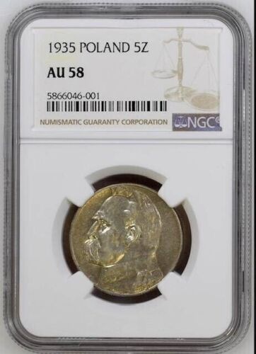 Poland 5 Zlotych 1935 MW NGC AU58 Silver Marshal J. Pilsudski