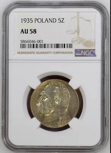 Poland 5 Zlotych 1935 MW NGC AU58 Silver Marshal J. Pilsudski
