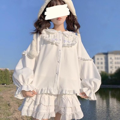 Japanese Lolita Girls Ruffles Tops Blouses School Shirts Cute Doll Collar Shirts