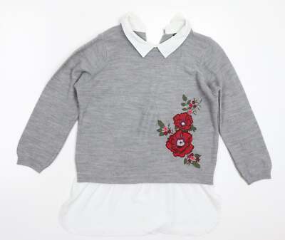 Select Damenpullover grau Kragen Acrylmischung Größe 12