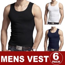 Mens Vests 100% Cotton Tank Top Muscle Summer Training Gym Tops Pack Plain S-5xl