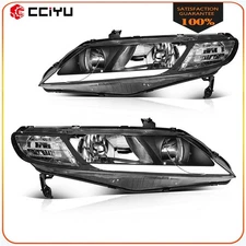 Pair Headlights w/LED DRL For 2006-2011 Honda Civic 1.3L 1.8L Black Housing