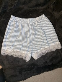 Victoria's Secret Blue White Striped Cotton Lace Trim Pajama Set Sleeveless S