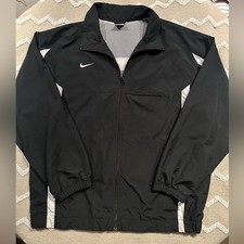 Nike Men's Full Zip Lined Windbreaker Black and White jacket Large