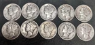 Lot of 10 Mercury Dimes 1935-1945 Silver Coins
