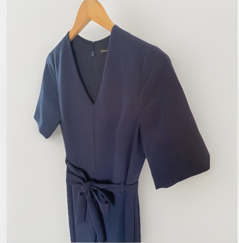 Banana Republic Belted Wide Leg Jumpsuit Womens Size 4 Navy Blue Career Preppy - Picture 3 of 23