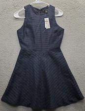Banana Republic Fit & Flare Dress Womens Petite 00 Navy Striped Lined Back Zip