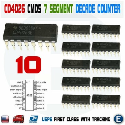 10PCS CD4026 CD4026BE 4026 CMOS Counters Decade/Divider 7 segment DIP-16 IC USA