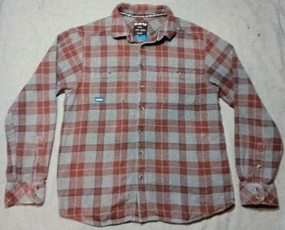 *KAVU* BIG JOE Flannel Plaid Long Sleeve Button Up Shirt (Red Based, LARGE)