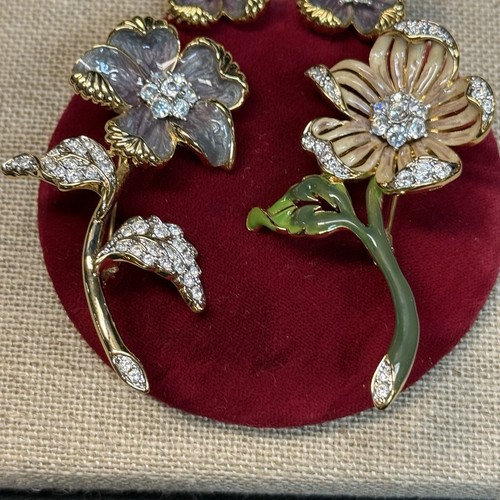Nolan Miller Country Garden Blume Swavorski Strass Pin Set + Ohrringe - Bild 4 von 5