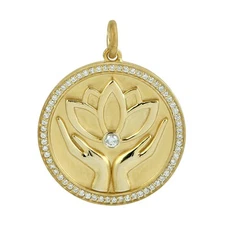 14K Gold Lotus Diamond Medallion Pendant Spiritual Healing Jewelry Gift for Her