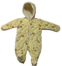 VTG Yellow Disney Sears Winnie the Pooh Hooded Quilted Baby Snow Suit Newborn