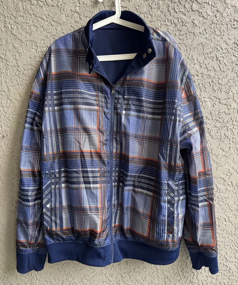 Chaqueta cortavientos reversible vintage ENYCE para hombre azul a cuadros talla 3XL Foto 2 de 4