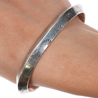 #ad 7quot; Vintage sun stamped Navajo carinated sterling silver heavy cuff bracelet $345.00