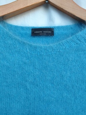 Roberto Collina Damen Pullover 80% Angora Made in Italy - Farbe Celeste