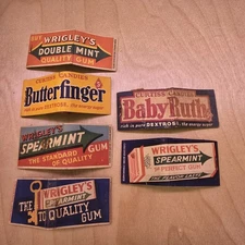 1930s Six Candy Gum Matchbooks Butterfinger, BabyRuth, Wrigleys