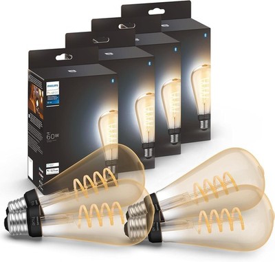 Philips Hue Smart 60W ST23 Filament LED Bulb 4 Pack White