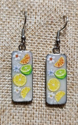Handmade Resin 10mm x 25mm Stainless Steel Earrings - Summer Citrus