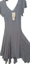 JKARA Coctail dress NEW size 12P Dusty Blue Sequin Embellished Lined