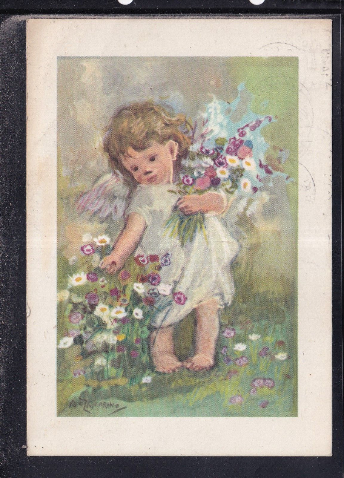 Cartolina Angelo con Fiori illustratore Zandrino YA1204