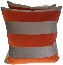 2 Ryan Studio Parker Stripe Spice Pyrite Throw Pillows + Feather Inserts 22”