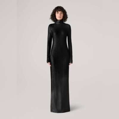 st john long evening dresses GORGEOUS ST. JOHN COUTURE BY MARIE GRAY BLACK PAILLETTES EVENING GOWN –  Vintage Clothing & Fashions main image 1