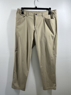 Lululemon ABC Pant Classic Tan Khaki Sand Size 36 Sweat Wicking Stretch EUC