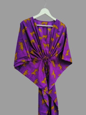 Indisches Lila Tiger Kaftan Sommer Bikini Überwurf Plus Size Maxi Strandkleid US