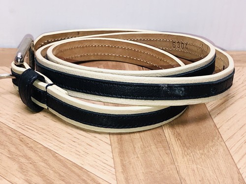 TALBOTS Kid Girls Belt Small 35” Black And White Leather 5/8 Thick Made In Italy - Picture 3 of 10