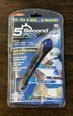 Ontel 5 Second Fix Liquid Plastic Welding Tool UV Light Cures Liquid Plastic New