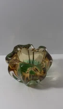 Vintage Green Amber Japanese Sanyu Glass Ashtray Bowl