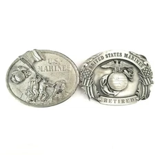 2 VTG 1992 U.S. Marines Bergamot Brass Works and Siskiyou Metal Belt Buckles 3"