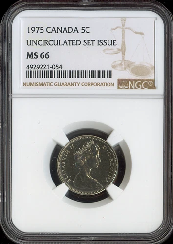 1975 Canada 5 Cents 5C NGC MS66 - Quality