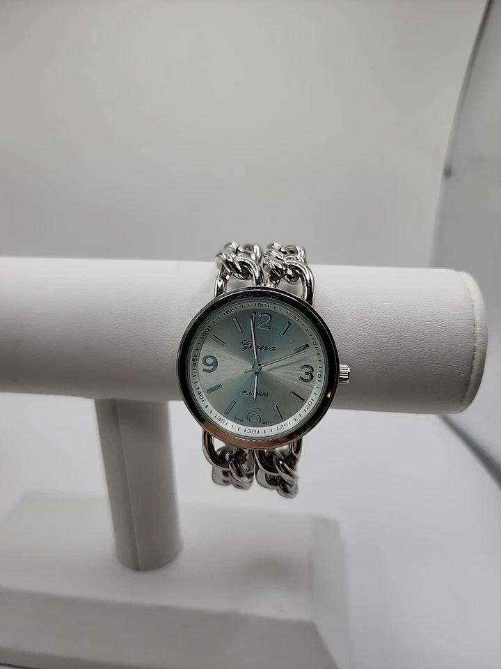 Vintage Watch Geneva Platinum Bracelet Style Stainless Steel 1.25" Wide Analog  - image 3 of 4