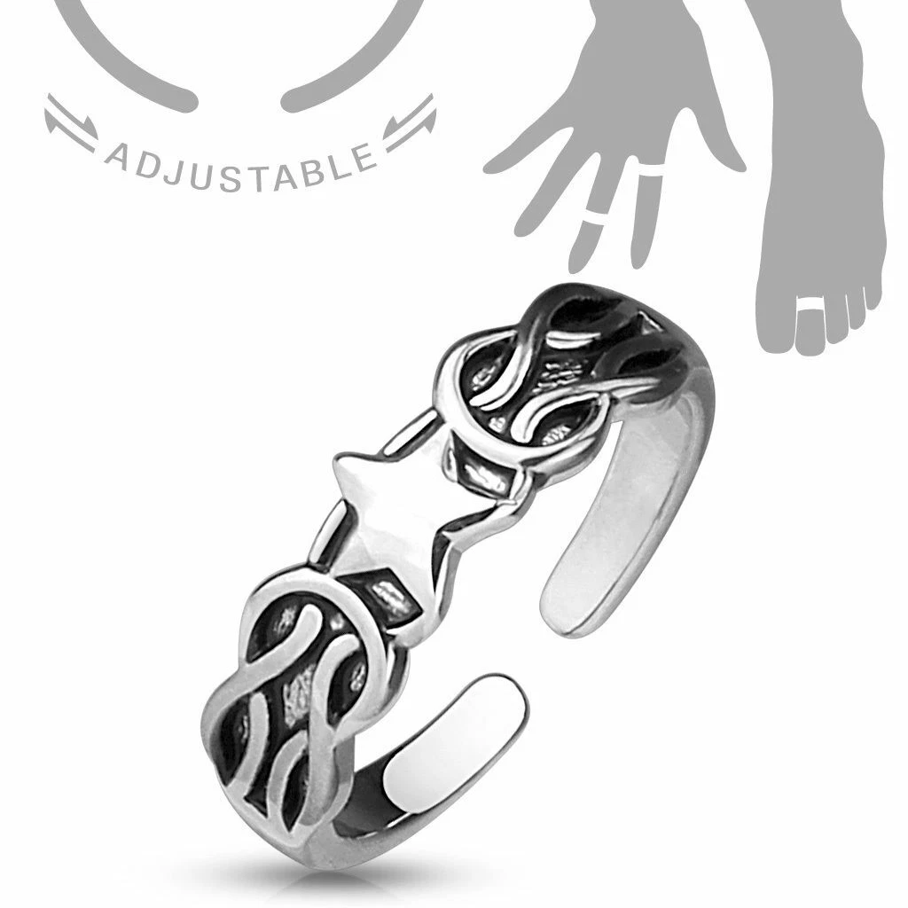Zehenring Stern Kelten Knoten Fußring Mid Midi Ring Silberfarben offen