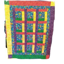 Crib Quilt Winnie The Pooh Hand Made Cotton Top Multicolored Baby Blanket 52x41"