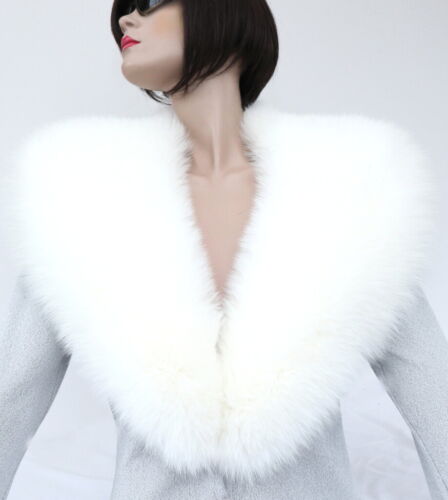Fur Scarf Collar Shadow Fox Polar Fox Fur Coat Trim Natural White Ivory