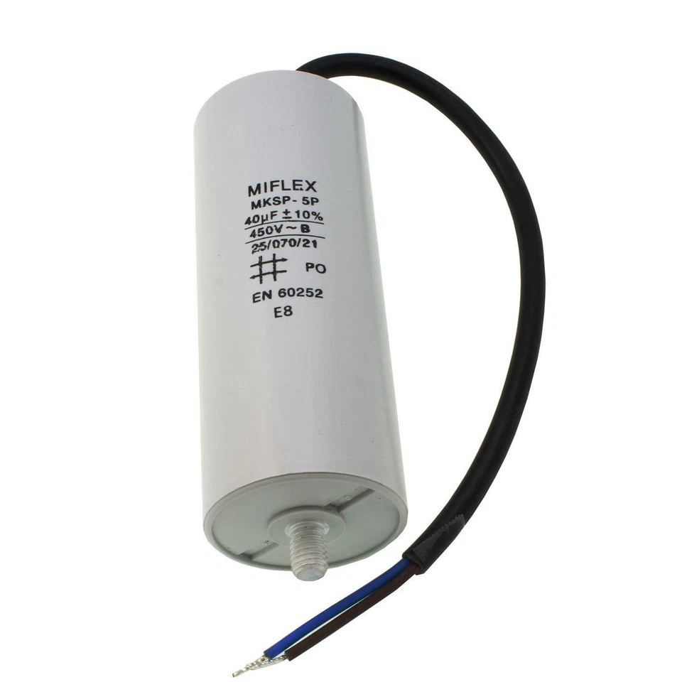 Anlaufkondensator Motorkondensator 40µF 450V 45x114mm Kabel 25cm Miflex 40uF