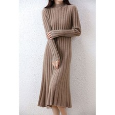 Women's Sweater Knitted Dress 100 Wool Autumn/Winter High Neck Sweater Elegant