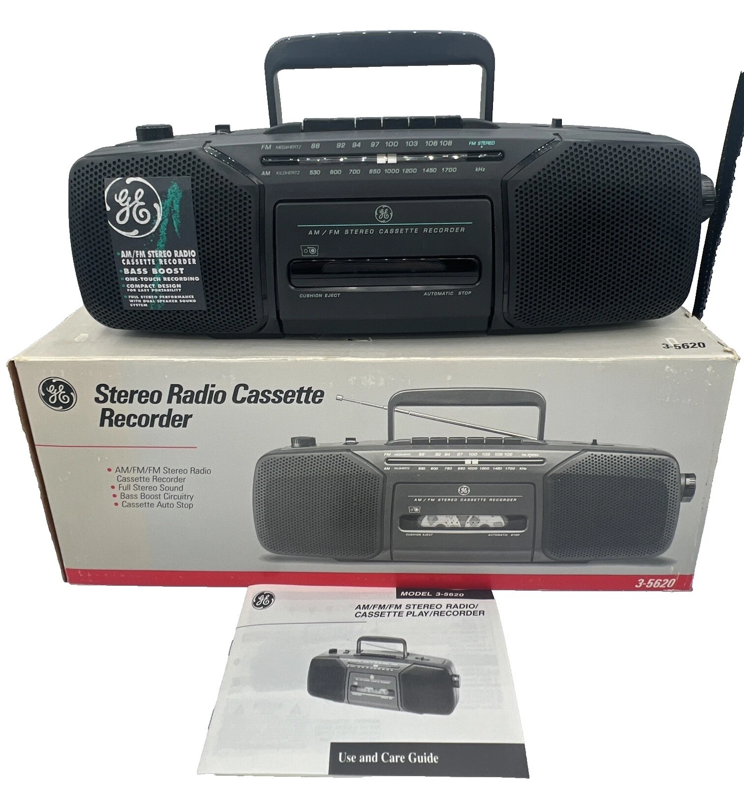 Estéreos y radiocasetes portátiles GE negro con conector para auriculares