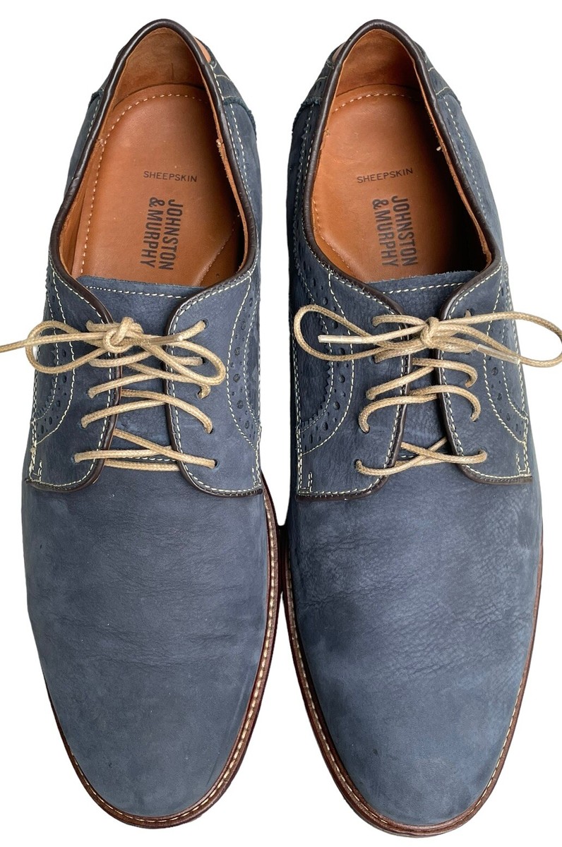 Johnston & Murphy Warner Plain Toe Navy Blue Tumbled Nubuck Suede