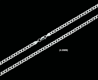 4MM Real SOLID 925 Sterling Silver DIAMOND CUT CURB LINK Chain Necklace ITALY